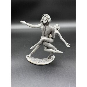 Pewter Figurines Art Deco Dancing Couple Signed B. Z. BOOBIS. 5 1/2 Inch Tall.